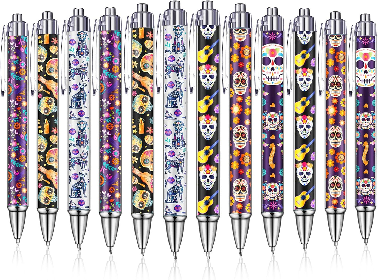 24 Pcs Day of the Dead Gifts Pens Dia De Muertos Party Favors Skull Ballpoint Pen Halloween Party Decoration Dia De Muertos Gifts for College Office Business Men Women Retired Supply