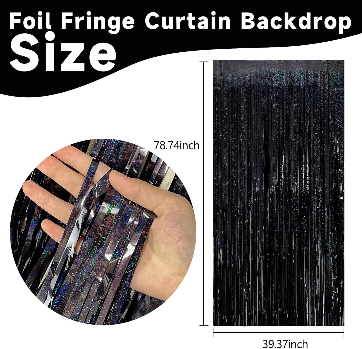 5 Pack Black Photo Backdrop Party Streamers Metallic Tinsel Curtains for Birthday Halloween Decor Bachelorette Wednesday Wizard Party
