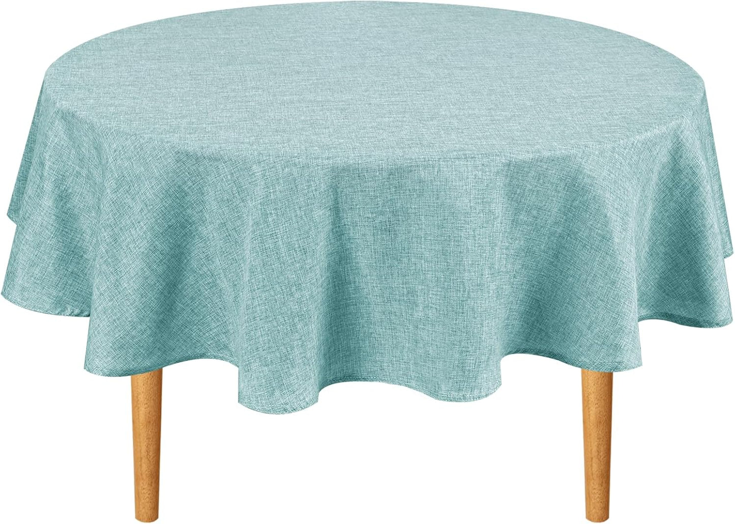 Hiasan Round Linen Tablecloth 50 Inch - Wrinkle and Stain Resistant Washable Polyester Fabric Table Cloth for Dining Room Kitchen Party, Aqua