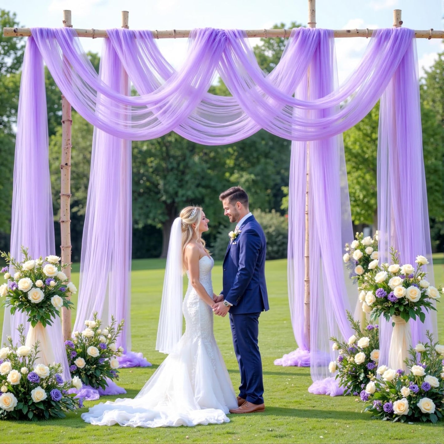 Wedding Arch Draping Fabric Backdrop 2 Panel 30" x 19Ft Purple Drapes Curtains for Wedding Reception Sheer Tulle Backdrop Curtain for Ceremony Birthday Party Baby Shower Arbor Ceiling Decorations