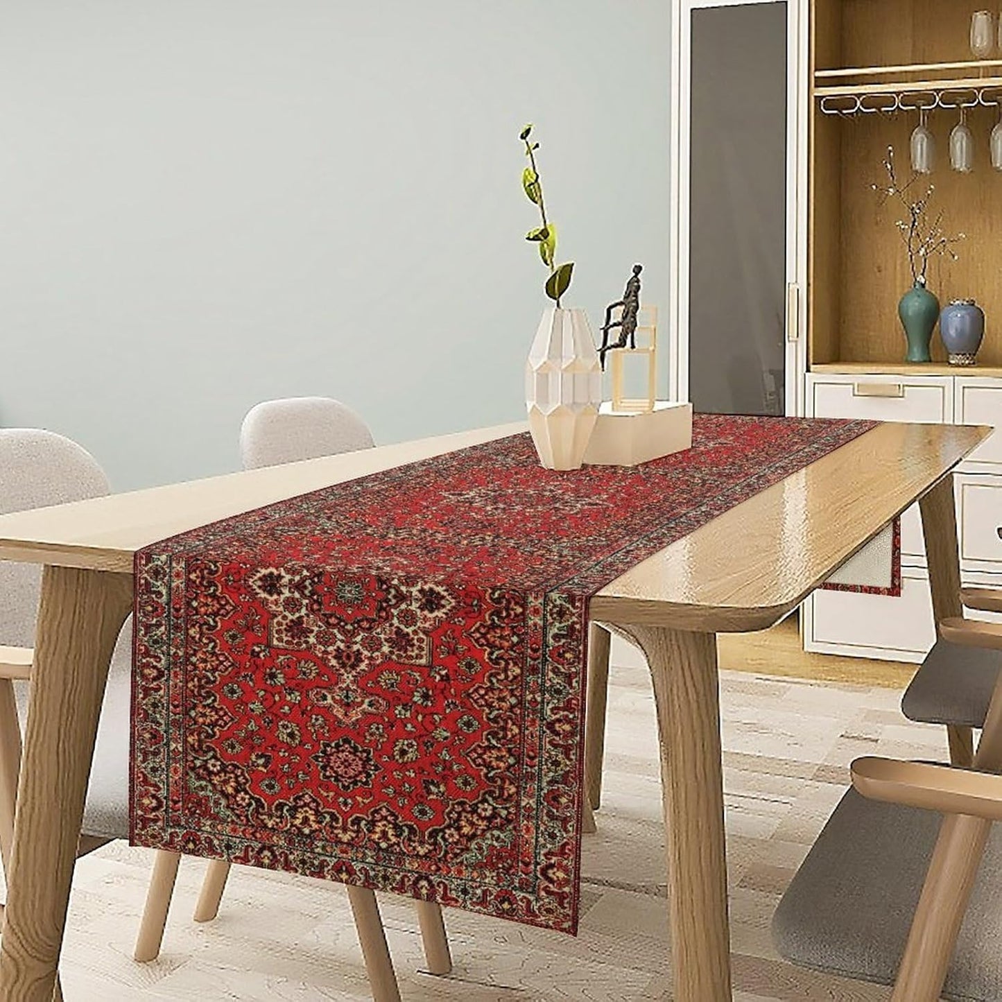 Vintage Boho Red Table Runner,Elegant Mid Century for Home Farmhouse Kitchen Table Dining Coffee Room Garden Party Wedding Decor 13x36in