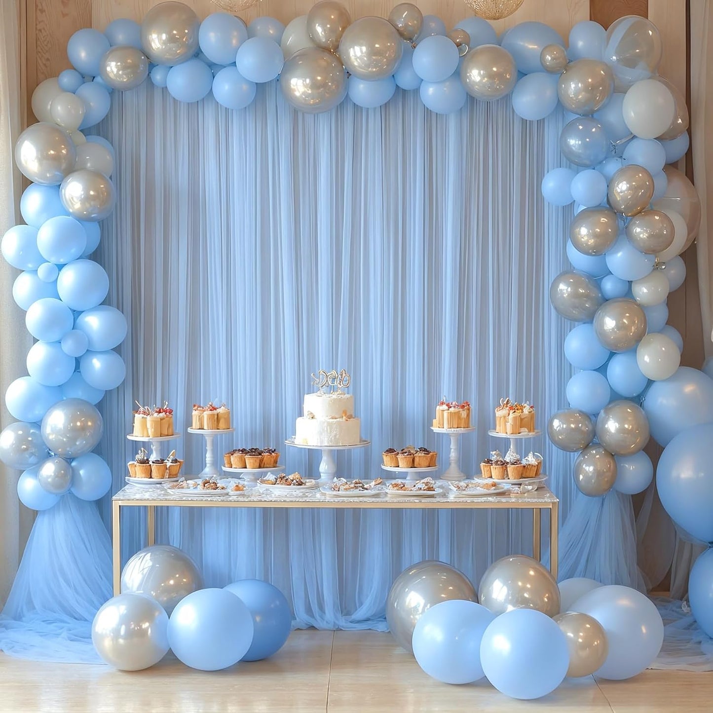 Baby Blue Sheer Backdrop Curtains for Baby Shower Boys Birthday Party Wedding 2 Panels 5 ft X 10 ft Baby Blue Tulle Backdrop Curtains for Party Photoshoot Background Decorations