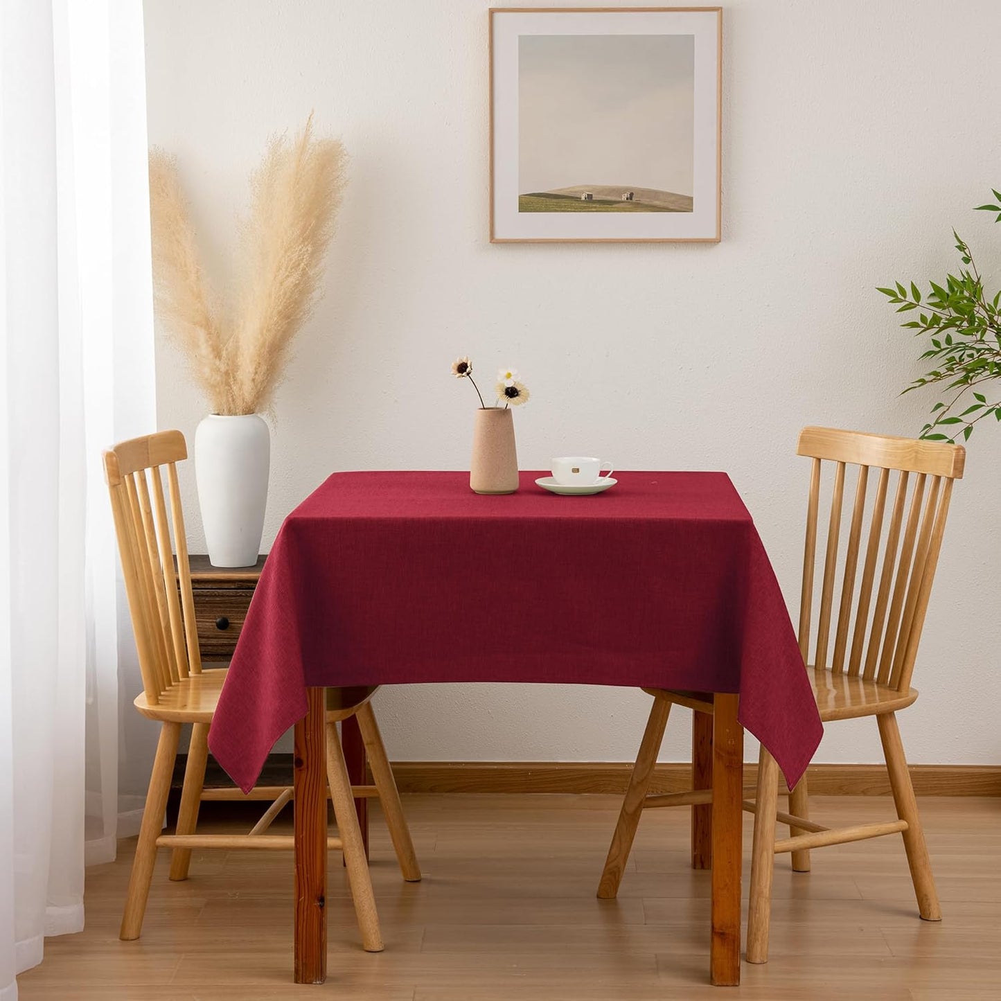 Hiasan Faux Linen Square Tablecloth - Wrinkle and Stain Resistant Washable Table Cloth for Kitchen Dining Room Holiday Table Cover for Dinner, Red, 30 x 30 Inch