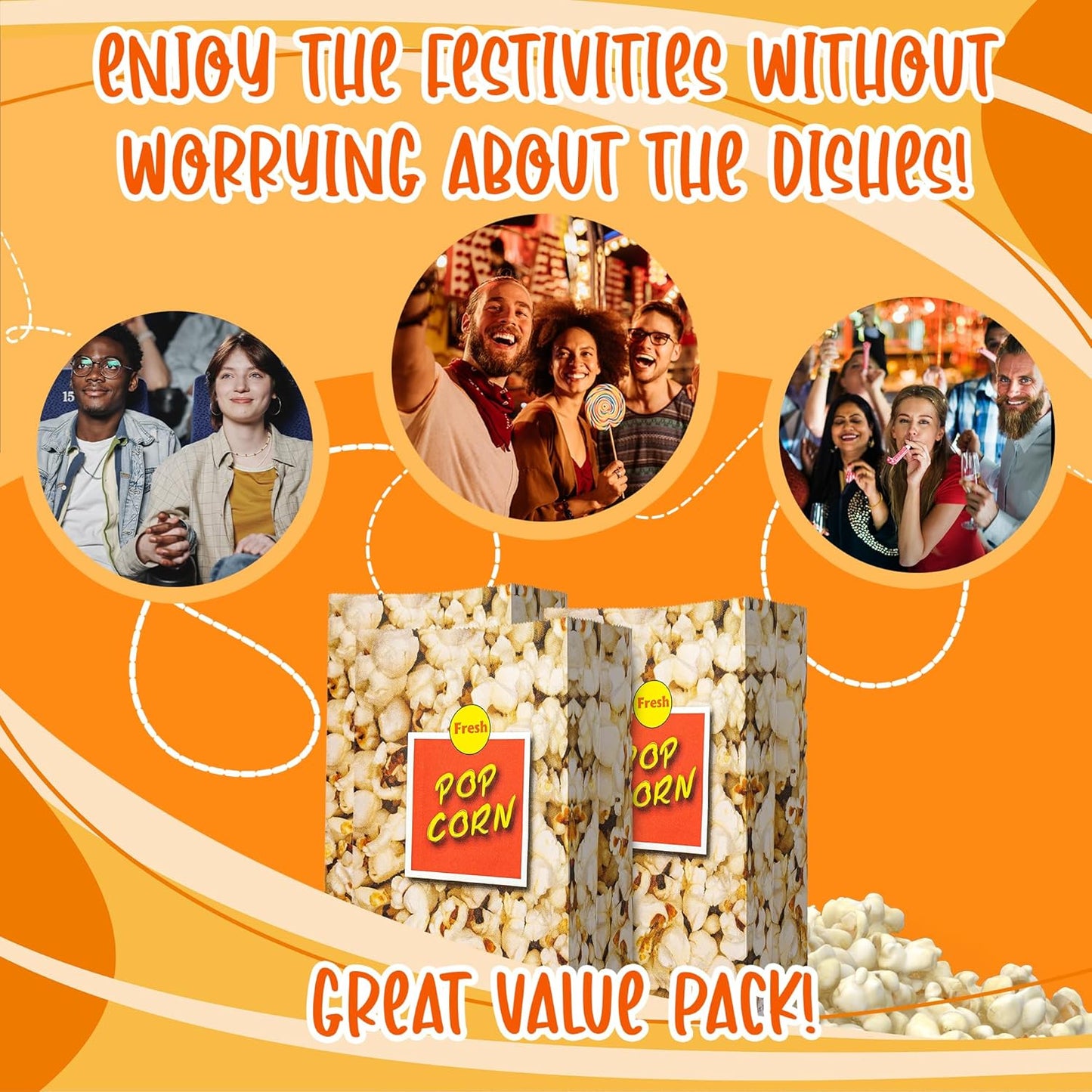 MT Products Popcorn Bags 4 oz. - Large Individual Popcorn Holder - Pack of 50