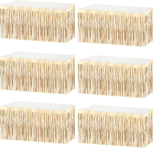 6 Pack 29x108 Inch Metallic Foil Fringe Tinsel Table Skirts Banner for Rectangle Tables Streamer Garland Backdrop for Wedding, Birthday, Parade Floats, Halloween Party Decoration(New Champagne Gold)