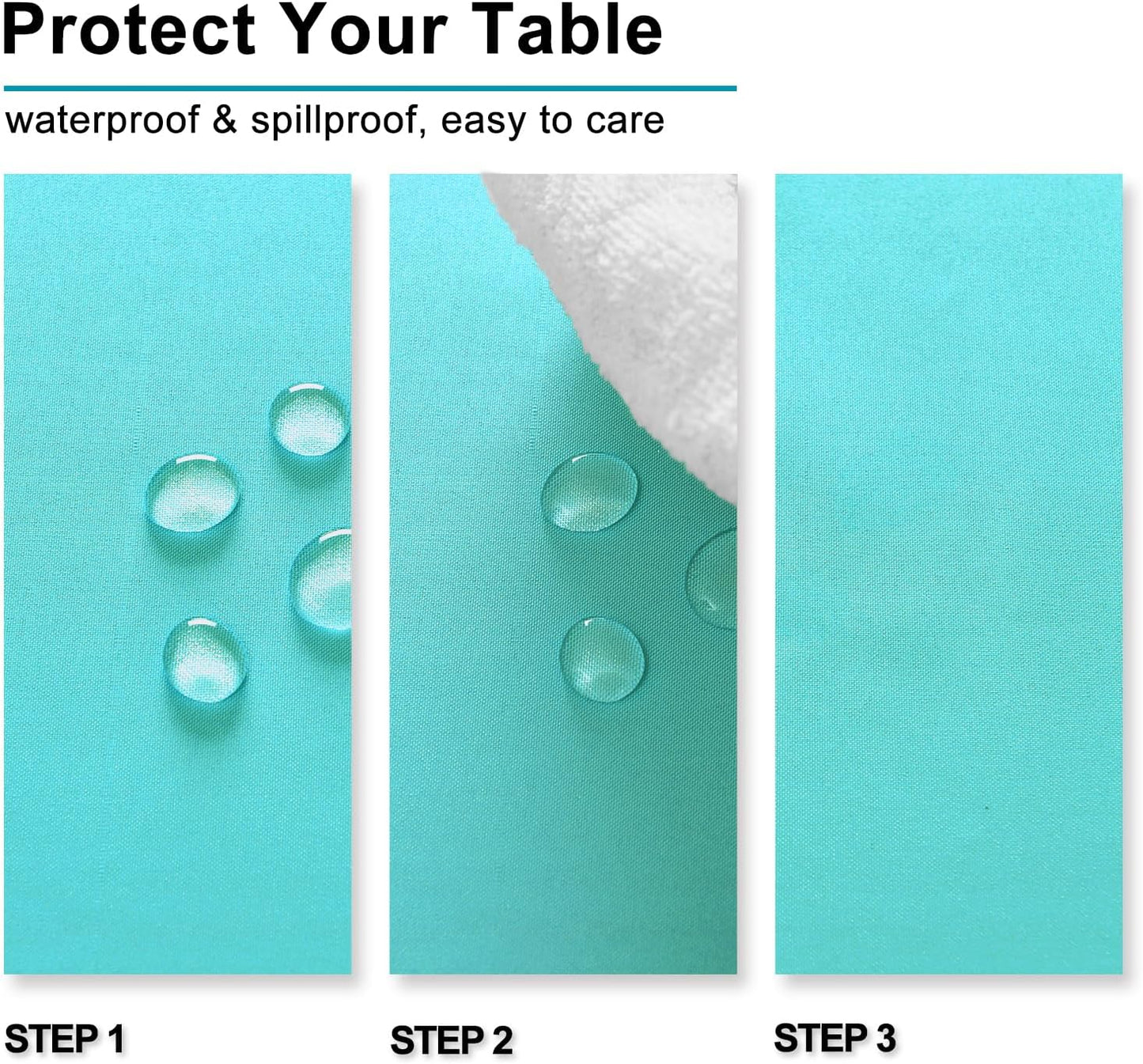 Hiasan 2 Pieces Solid Rectangle Tablecloth - Waterproof and Spillproof Washable Polyester Fabric Table Cloth for Kitchen and Dining Room, Aqua, 60 x 120 Inch
