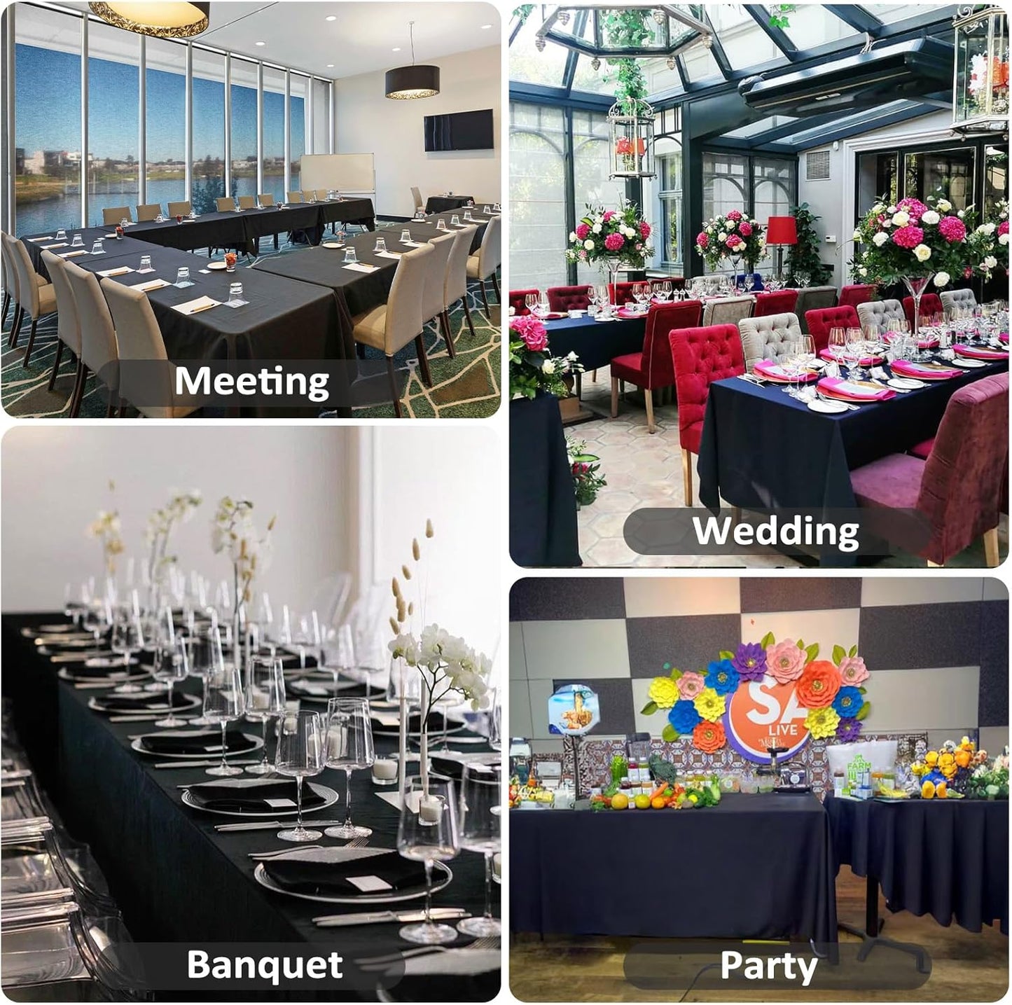 8 Pack Black Tablecloths 60 x 102 Inch Rectangular Table Cloths for Rectangle Tables 6ft, Wrinkle Resistant Black Table Cloth Washable Polyester Fabric for Buffet Wedding Party Banquet