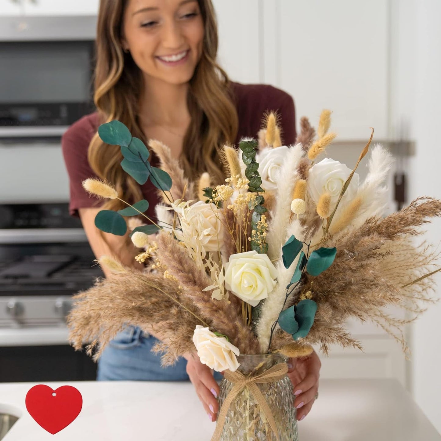100pcs Artificial Flowers Arrangement With Vase Included, Dining Table Centerpiece Decorations, Fake Flowers in Vase, Dried Pampas Grass Floral Centerpieces, Coffee Table Decor, Centro de Mesa