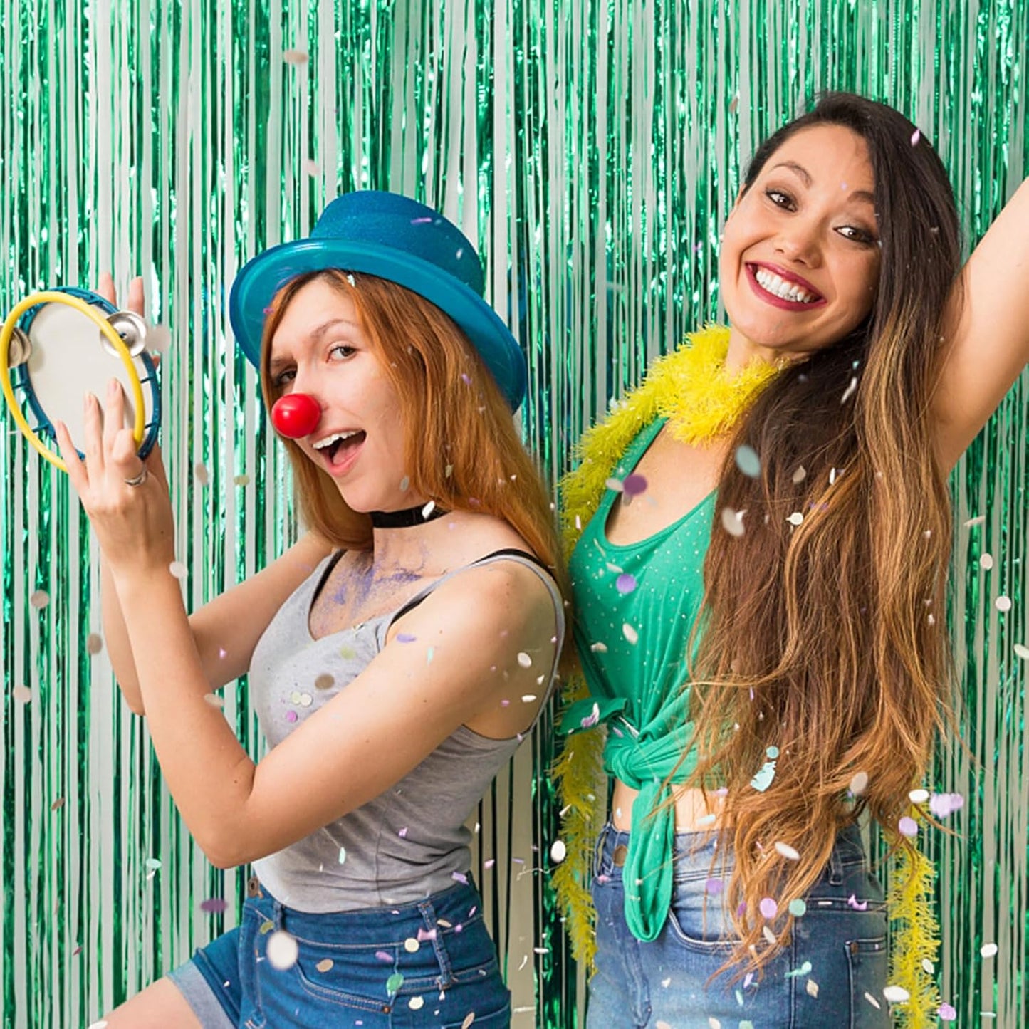 2 Pack Foil Curtain Backdrop Green Metallic Tinsel Foil Fringe Curtains Photo Booth Props for Birthday Wedding Engagement Baby Shower Bachelorette Christmas Holiday Celebration Party Decorations