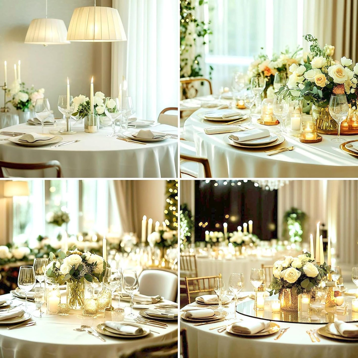 Round Tablecloth 6 Pack 108 Inch Ivory Tablecloths Washable Decorative Linen Polyester Table Clothes Cover for Dining Table Banquets Buffet Parties and Wedding