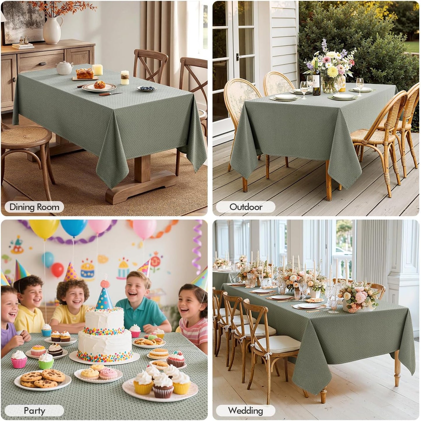 MIULEE Olive Green Linen Cottton Table Cloth Rectangle Tablecloth Waterproof Spillproof Cross-Star Textured Table Cltoth Decorative Farmhouse Style for Dining Party Weddings 60x84 Inch