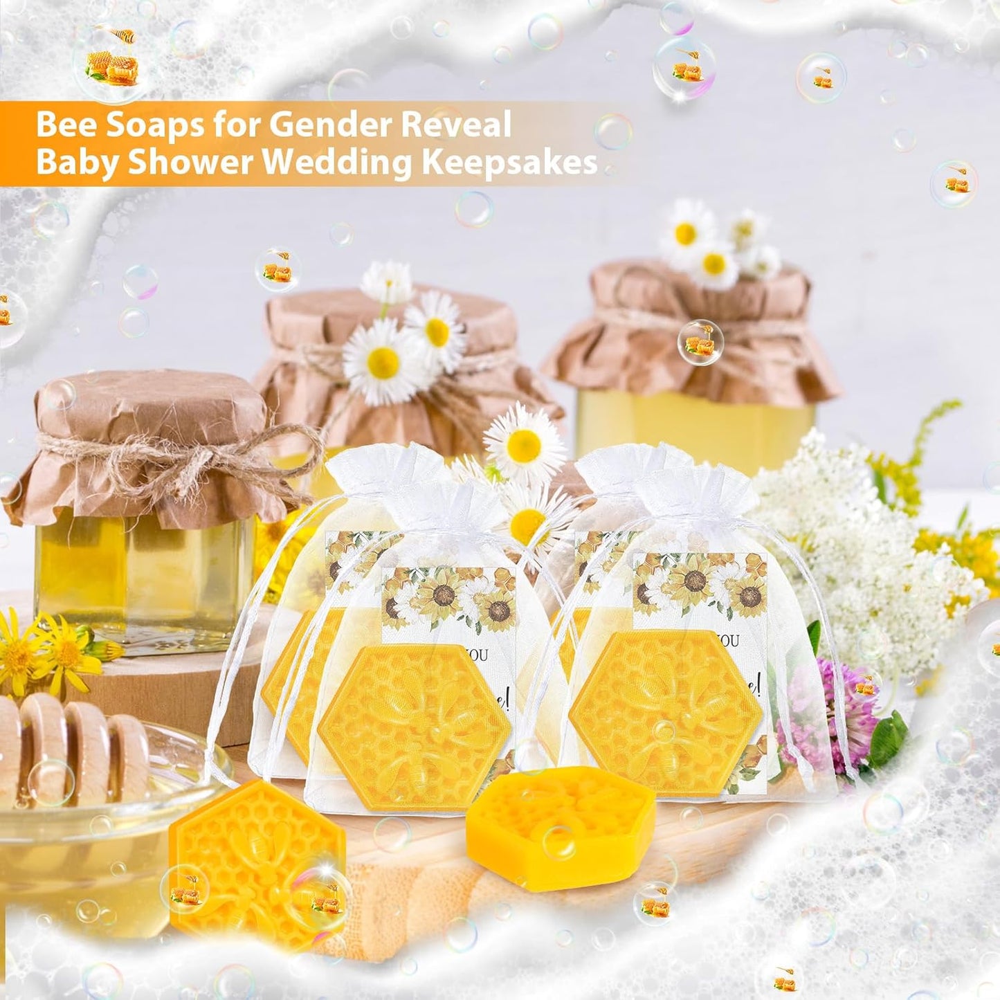 Demissle 25 Set Bee Themed Baby Shower Favors Including Honeycomb Soap with Thank You Card Gift Bags Honey Soap Gift for Guest Gender Reveal Party Decorations Baby Shower Game Prizes