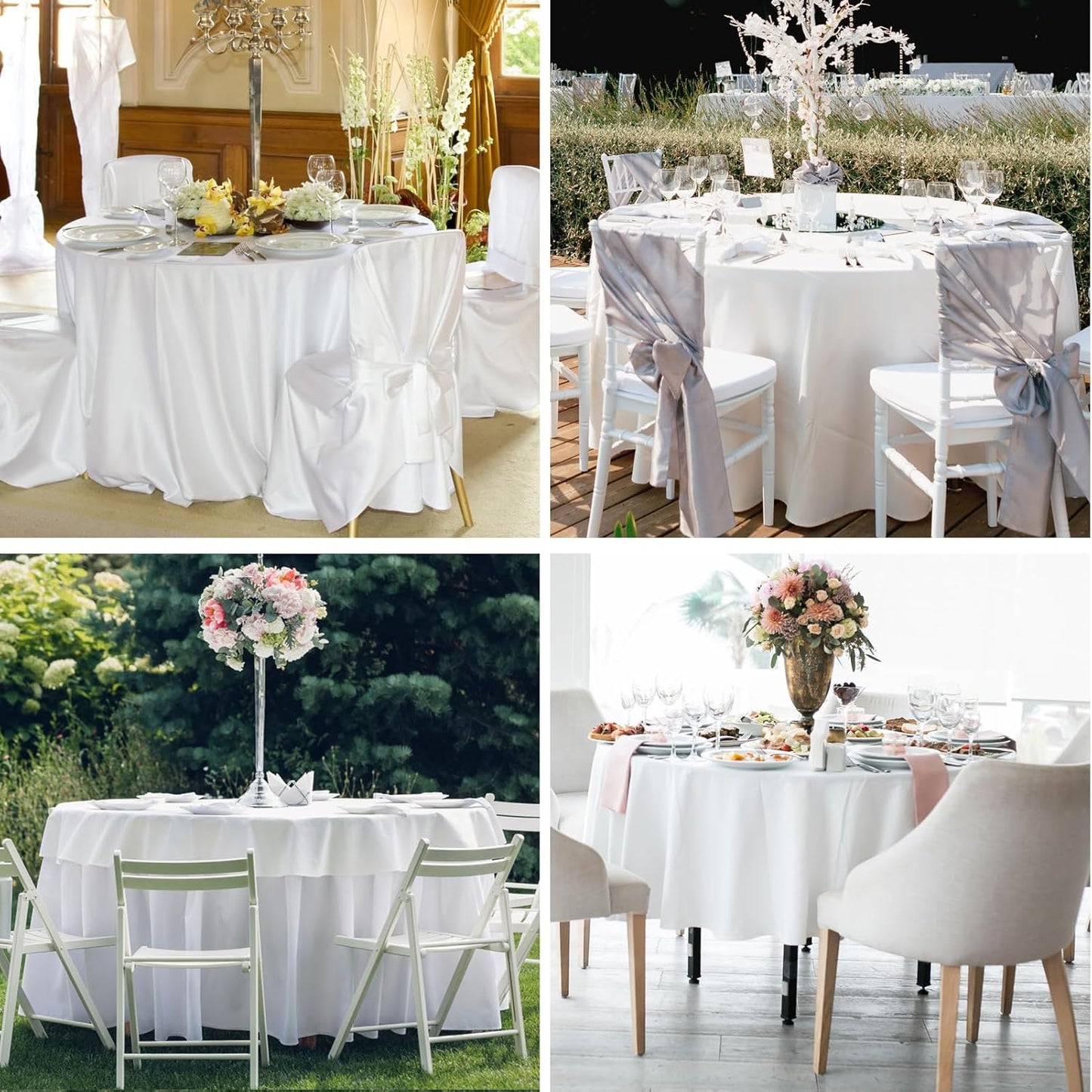Round Tablecloth 132 Inch 8 Pack White Tablecloths Washable Decorative Linen Polyester Table Clothes Cover for Dining Table Banquets Buffet Parties and Wedding