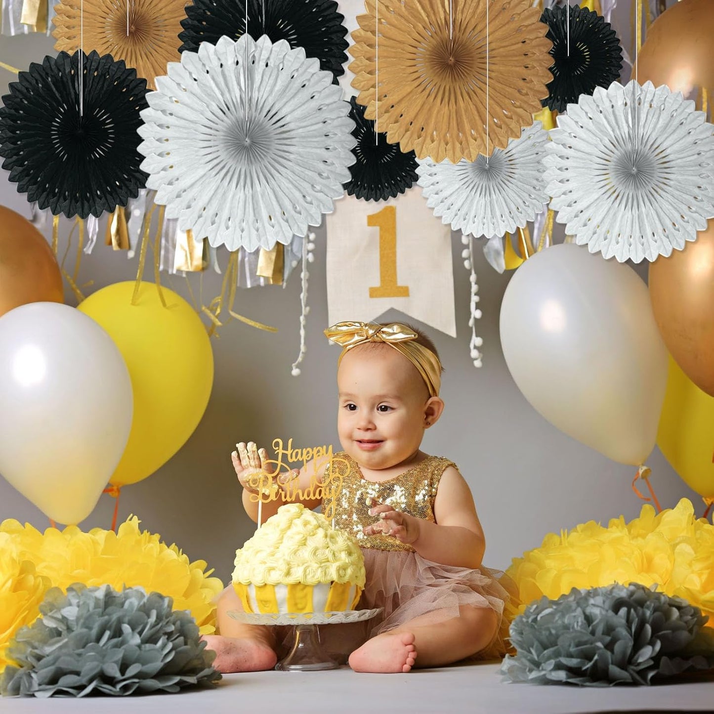 18 Pcs Black Gary Khaki Hanging Honeycomb Paper Fans, Round Paper Fan Decorations for Weddings, Birthdays, Bachelorette, Photo Booth Backdrops, Baby Shower, Anniversary Events Party Supplies