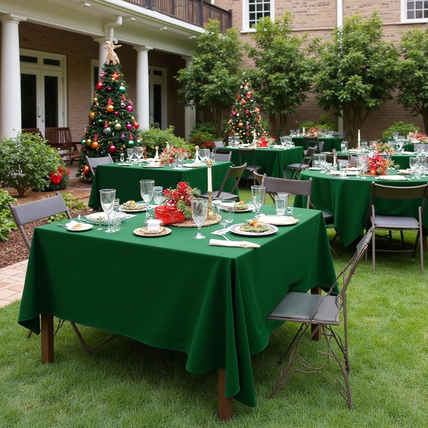 sancua Square Tablecloths 54x54 Inch Hunter Green - Fabric Table Cloth for Square or Round Tables, Washable Polyester Table Cover for Christmas Dinner, Holiday Party, Decorative Display Tables