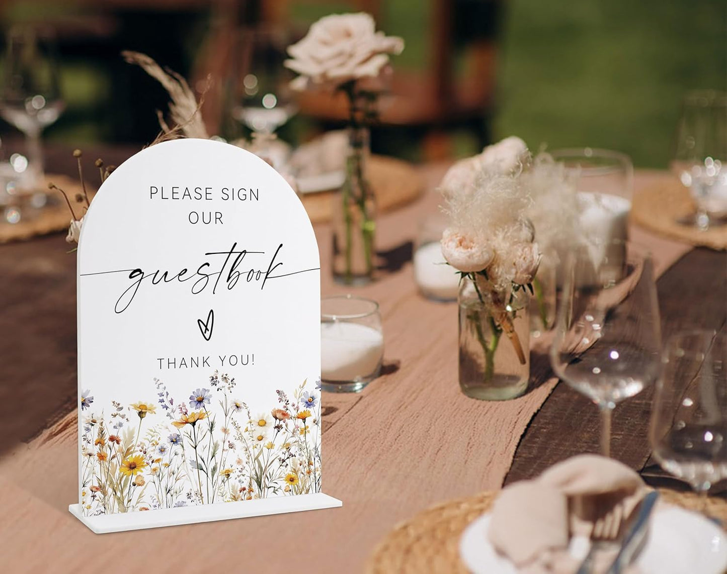 Wedding Signs for Ceremony and Reception, Boho Floral Please Sign Our Guestbook, Wedding Signage with Stand, Bridal Shower Table Centerpieces, Supplies for Engagement Reception and Event Party, 32