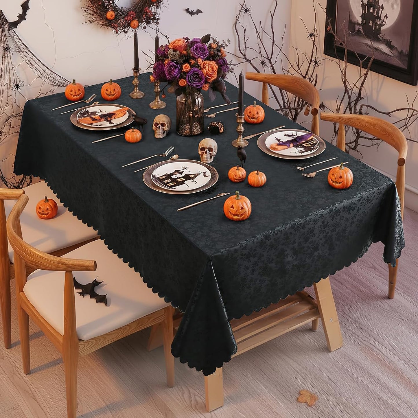 Smiry Rectangle Table Cloth, Waterproof Heavy Duty Vinyl Tablecloths, Wipeable Washable Table Cover for Kitchen and Dining Room (Black, 60" X 84")