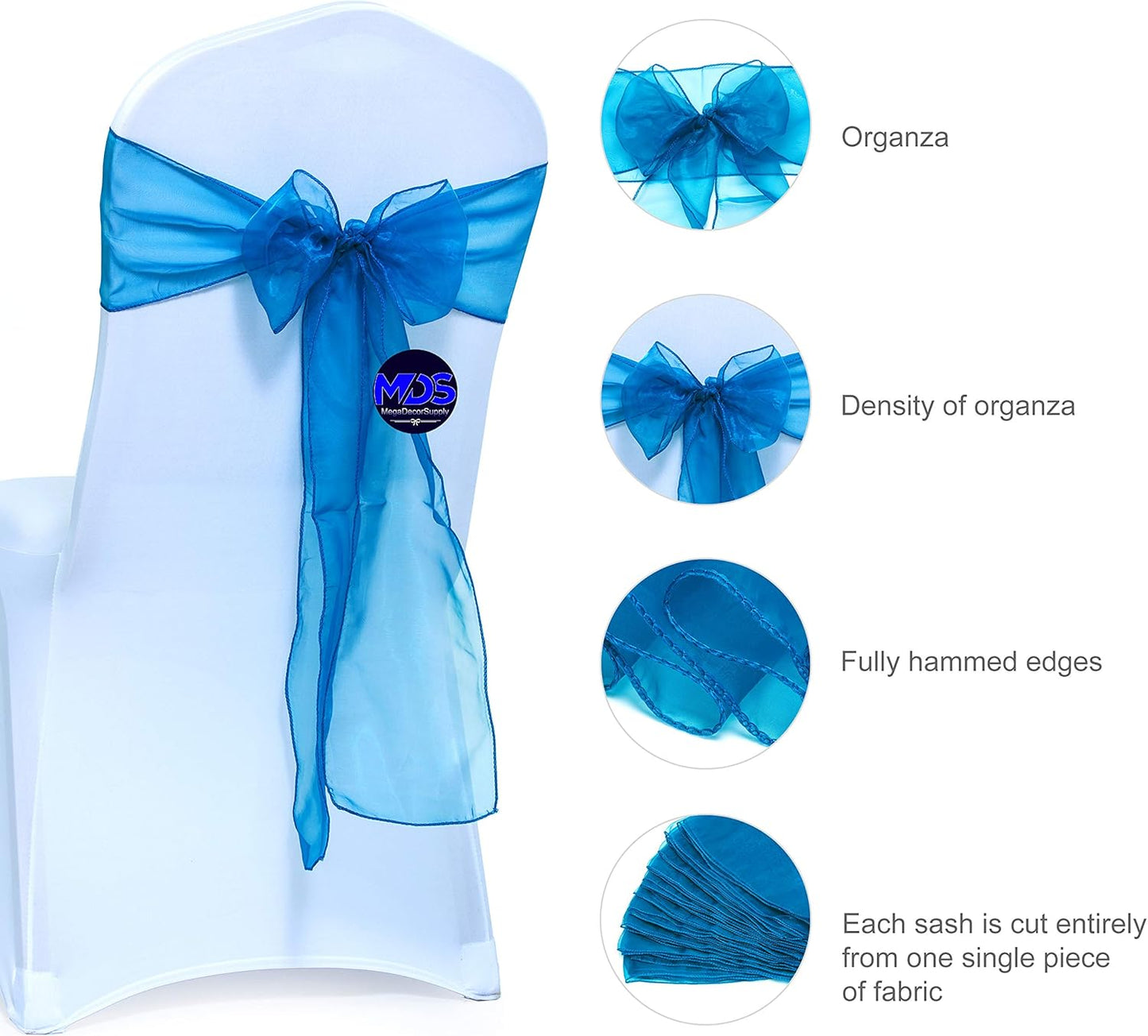 MDS Pack of 75 PCS Organza Chair Sashes Wider Dining Chair Bows Ribbon Tie Back for Wedding Party Birthday Bridal Shower Reception Event Banquet Home Chair Cover Decoration - Dark Teal