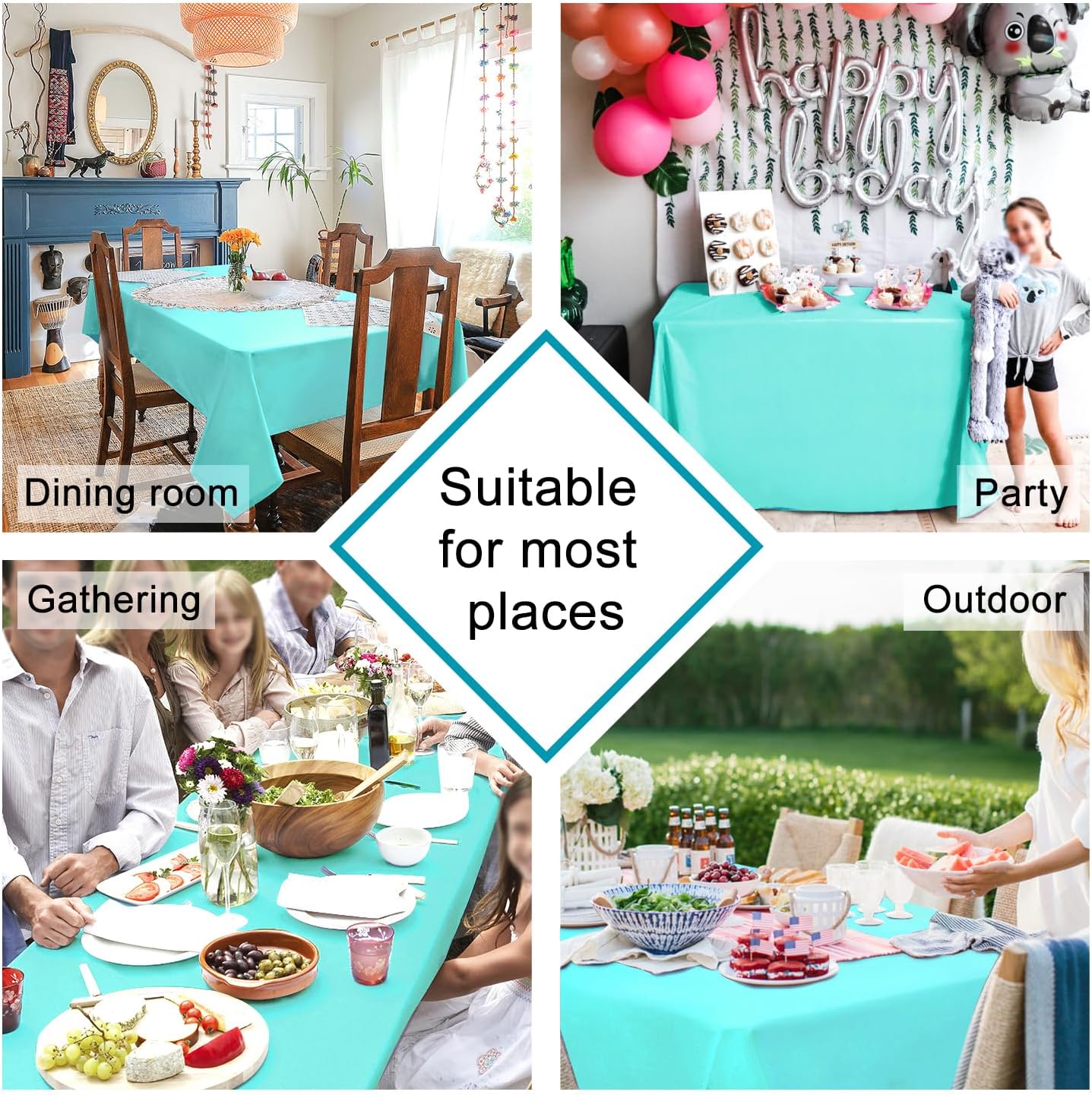 Hiasan Light Blue Rectangle Tablecloth - Waterproof Washable Polyester Fabric Table Cloth for Buffect Dining Birthday Party Wedding, 54 x 80 Inch