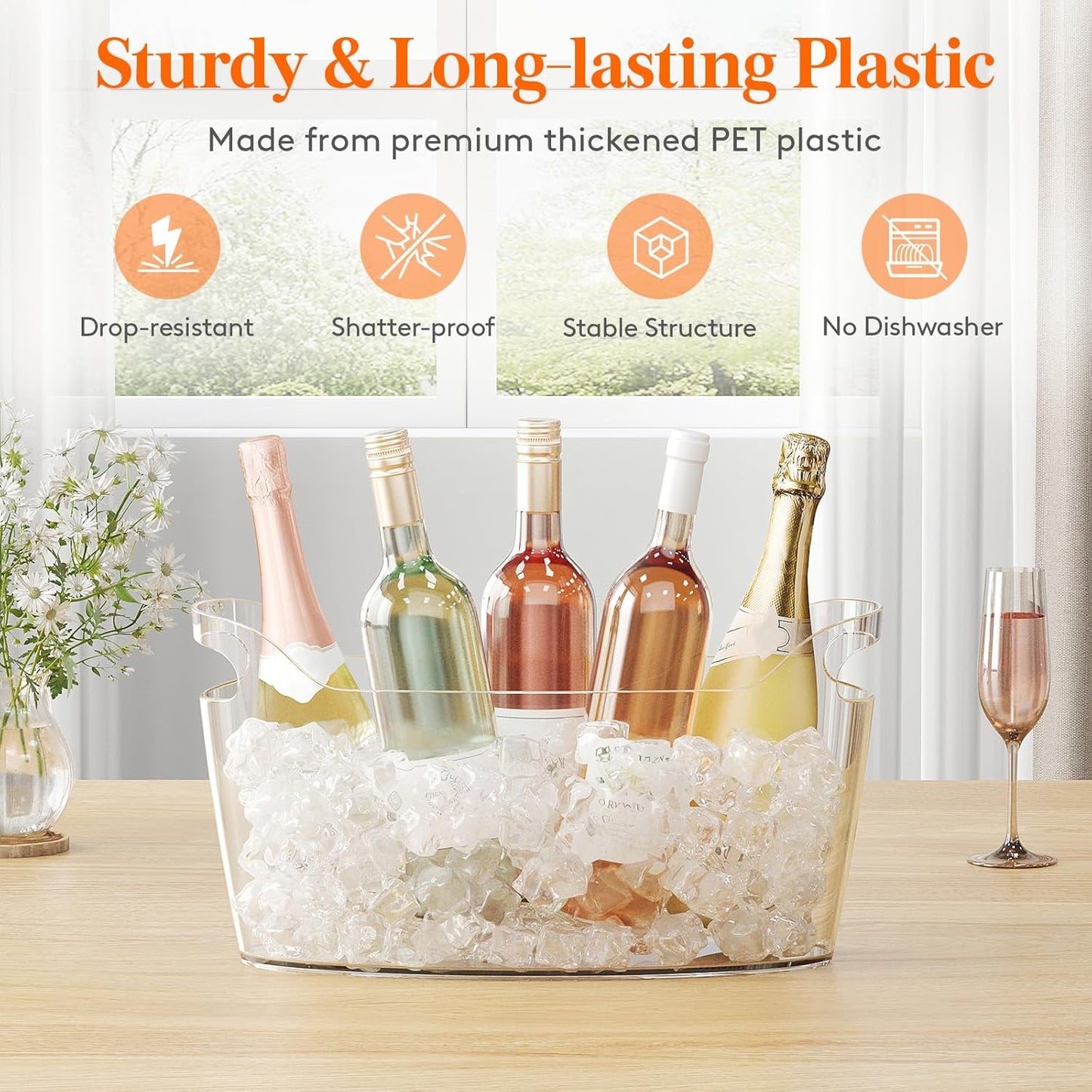 Lifewit Large 6.5L Ice Bucket for Parties, Portable Drink Bucket for Cocktail Bar, Plastic Champagne Cooler for Beverage/Wine/Beer/Juice, Mimosa Bar Supplies Chiller Tub with Scoop
