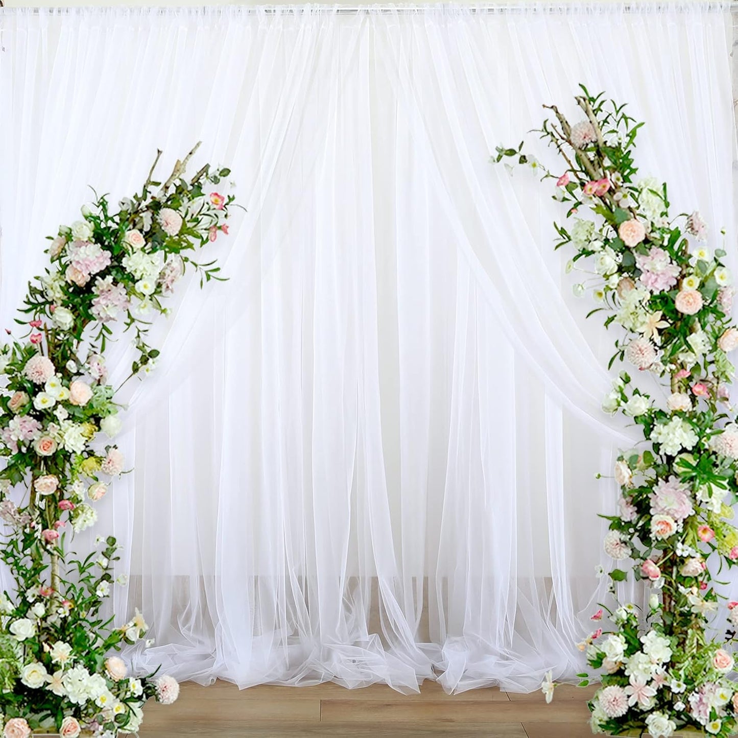 6 Panels White Sheer Tulle Backdrop Curtains for Parties Wedding 30ft x 8ft White Curtain Backdrop for Birthday Party Baby Shower Photos Background Drape(5ft x 8ft, 6 Panels)