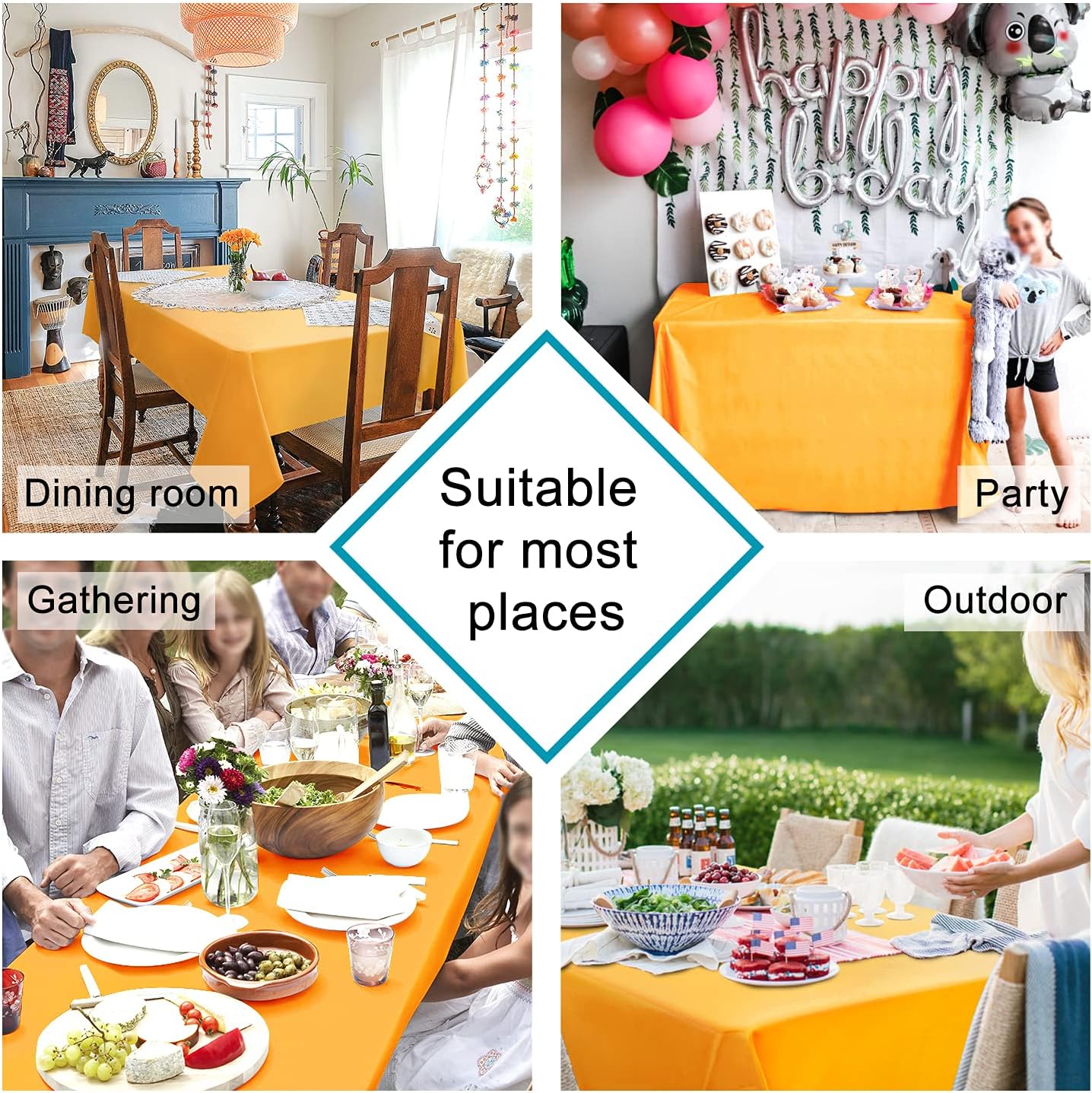 Hiasan Orange Yellow Rectangle Tablecloth - Waterproof Washable Fabric Table Cloth for Dining Party and Outdoor Use, 70 x 108 Inch
