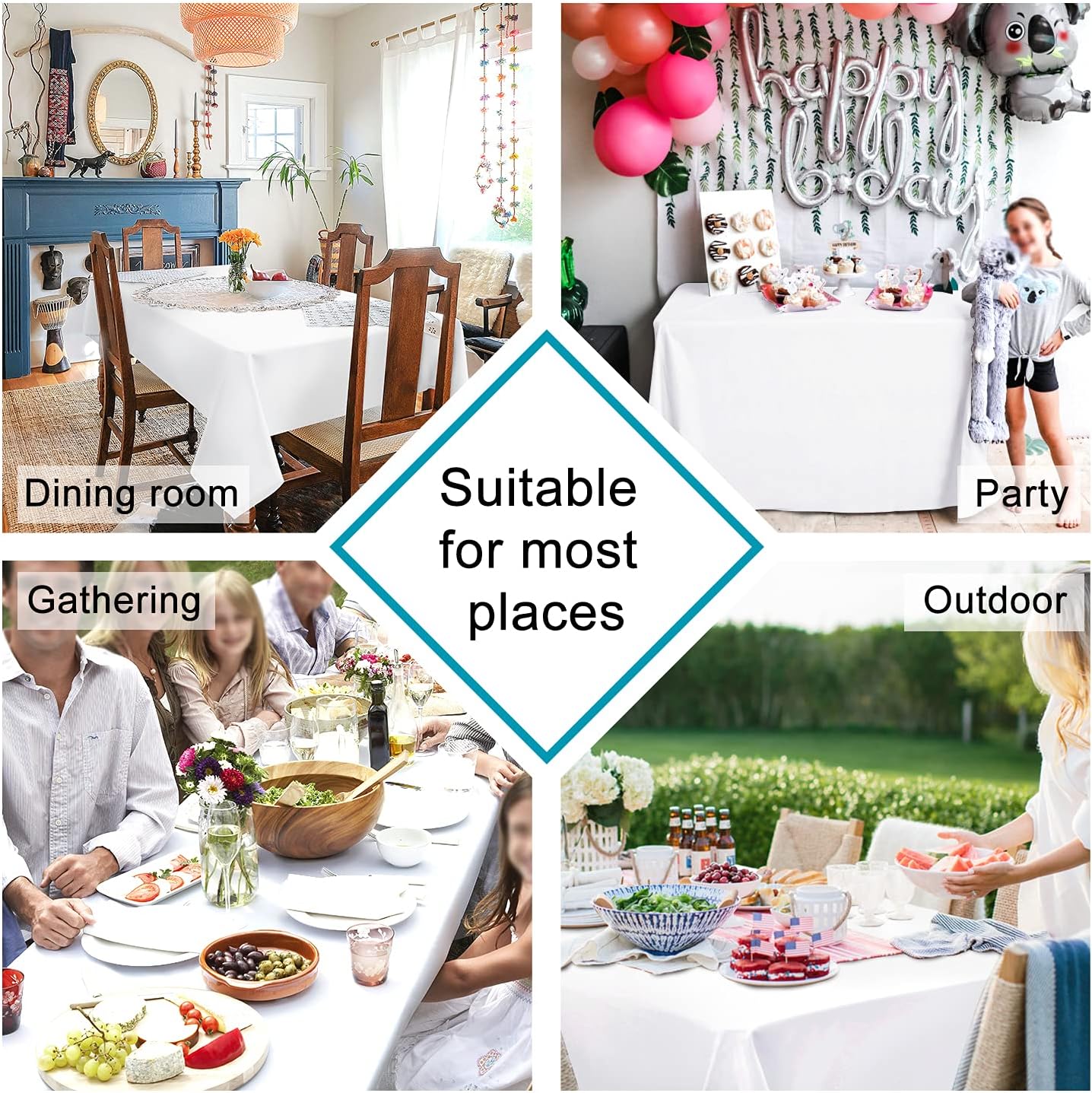 Hiasan White Rectangle Tablecloth - Waterproof Washable Polyester Fabric Table Cloth for Buffect Dining Birthday Party Wedding, 30 x 60 Inch