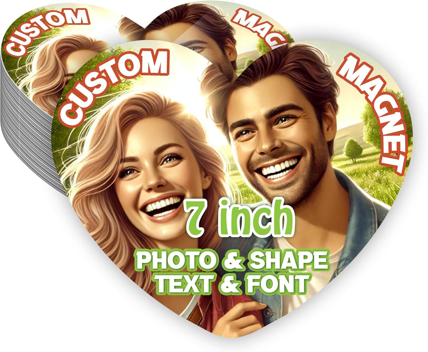 KETABAO – 7" Customized Heart Magnetic Pictures Photo Magnet for Refrigerators, Storage Cabinets and Cars – Personalized Gift Ideas