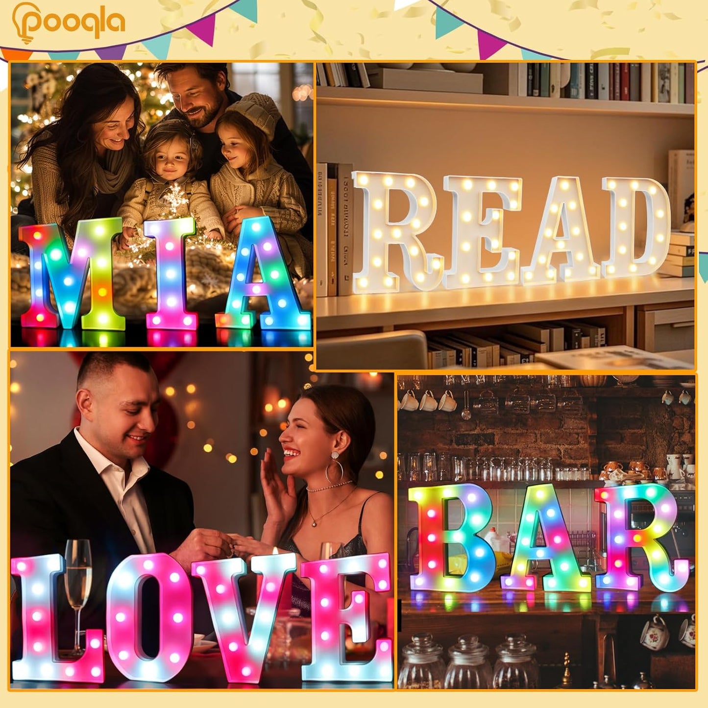 Pooqla Colorful Light Up Letters with Remote, Upgraded 35 Colors LED Marquee Letters, RGB Lighted Letter for Girls Teenager Gift, Birthday, Party, Wedding, Night Light, Room, Bedroom Decor, Letter &