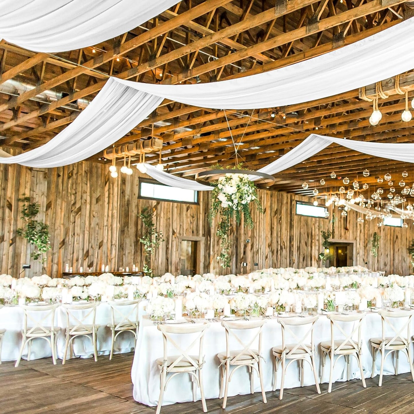 White Ceiling Drapes for Wedding, 5ftx20ft Sheer Fabric Curtain, Wedding Arch Draping, Romantic Decorations for Party Ceremony Stage
