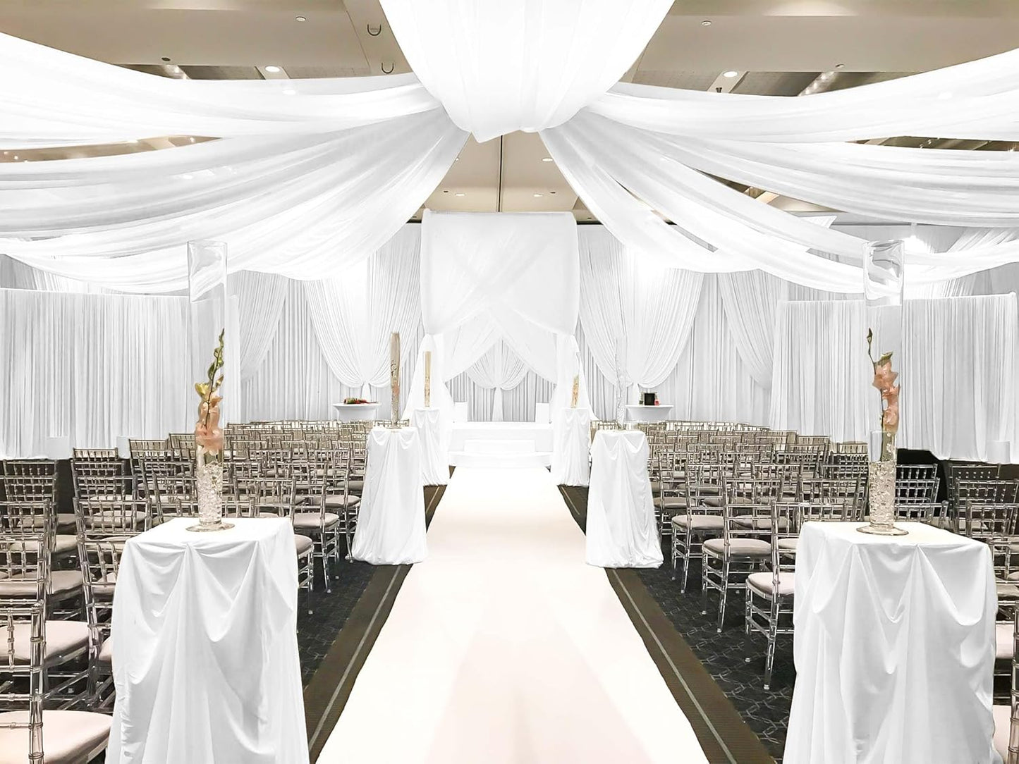 6 Panel White Wedding Drapes, 5ftx10ft Cheesecloth Sheer Fabric Curtains for Wedding Arch, Romantic Ceiling Decorations