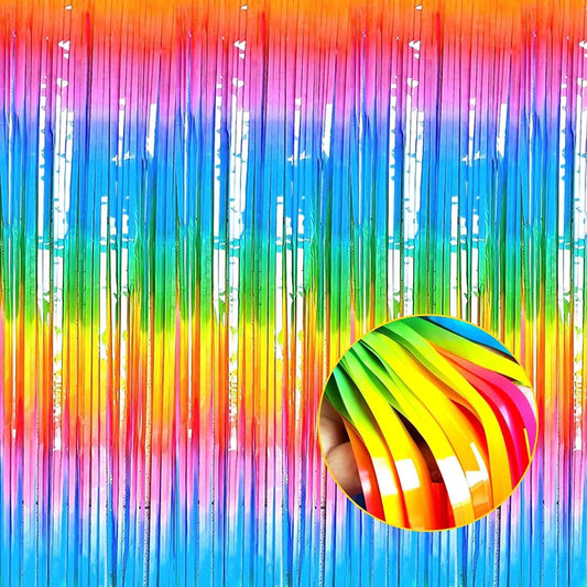 4 Pack Rainbow Tinsel Foil Fringe Curtain Backdrop, 3.28Ft x 8.2Ft Colorful Metallic Streamers for Photo Booth Props Wedding Bridal Shower Bachelorette Birthday Party Decoration New