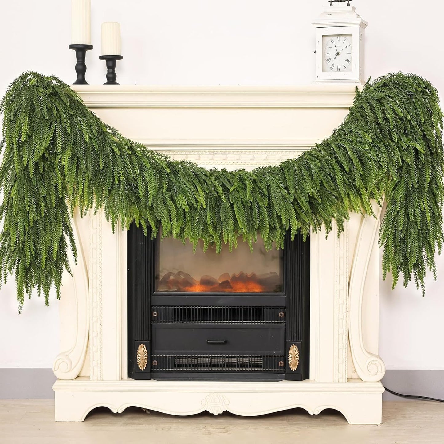 16FT Christmas Norfolk Pine Garland -1PCS, Artificial Pine Needles Garlands Faux Greenery Fake Garland for Holiday Fireplace,Table,Window,Stairs,Mante,Indoor Outdoor Decor