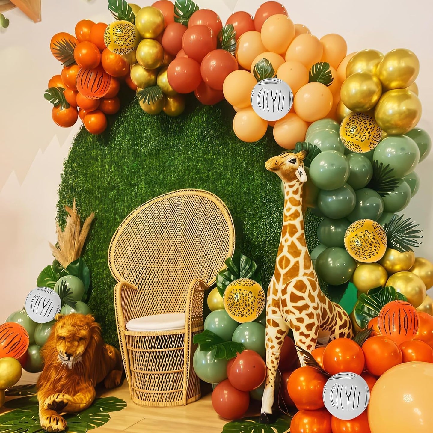 Safari Balloons, 12 Inch Jungle Animal Print Balloons, Tiger Leopard Zebra Print Jungle Safari Theme Olive Green Orange Balloon for Birthday Forest Animal Wild One Party Decorations Supplies