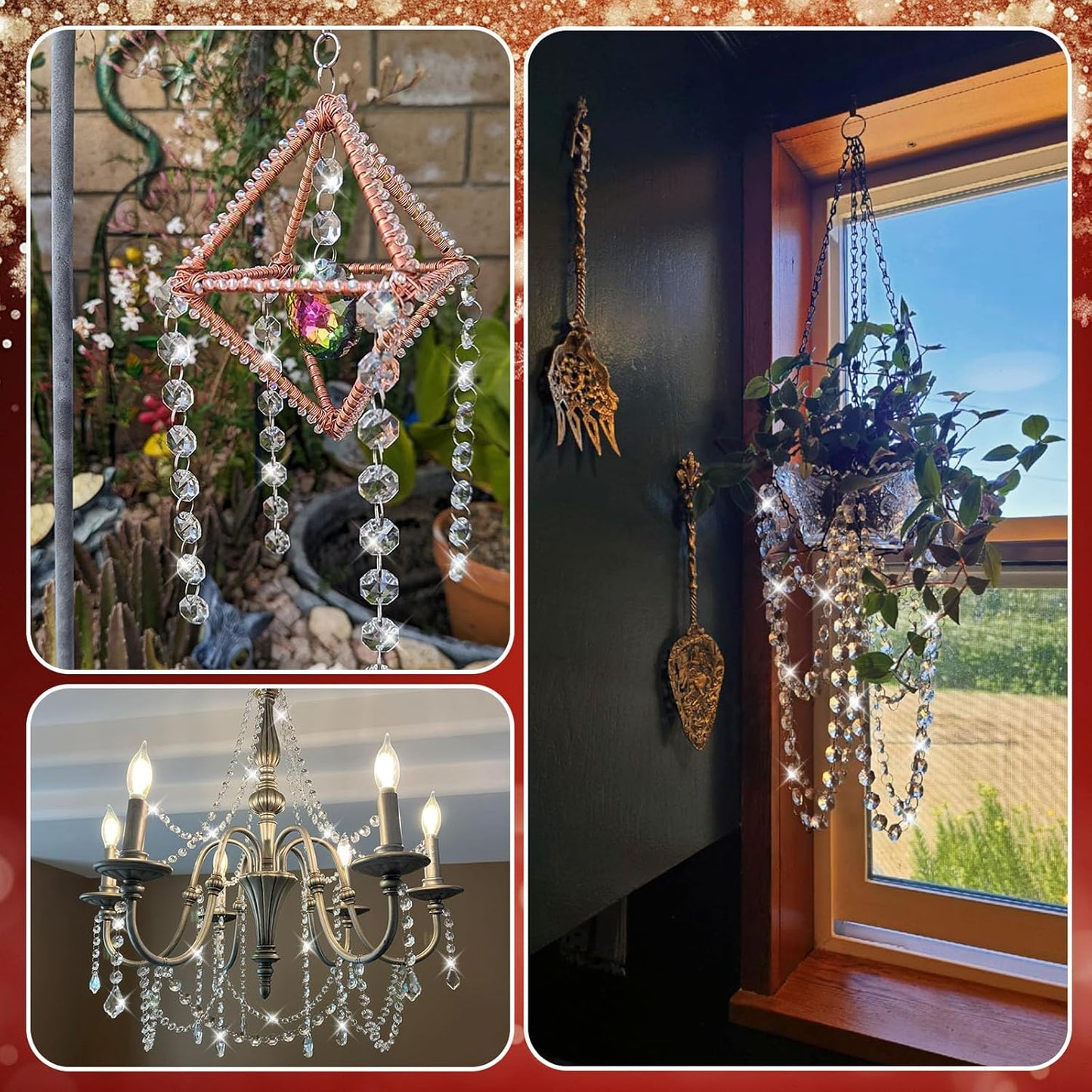 10 PCS Crystal Garland Strands, 33ft Hanging Crystal Strings for Window Curtains Doorway Decorations, Acrylic Clear Diamond Crystal Ornaments for Christmas Tree, Wedding Party Home Chandelier Decor