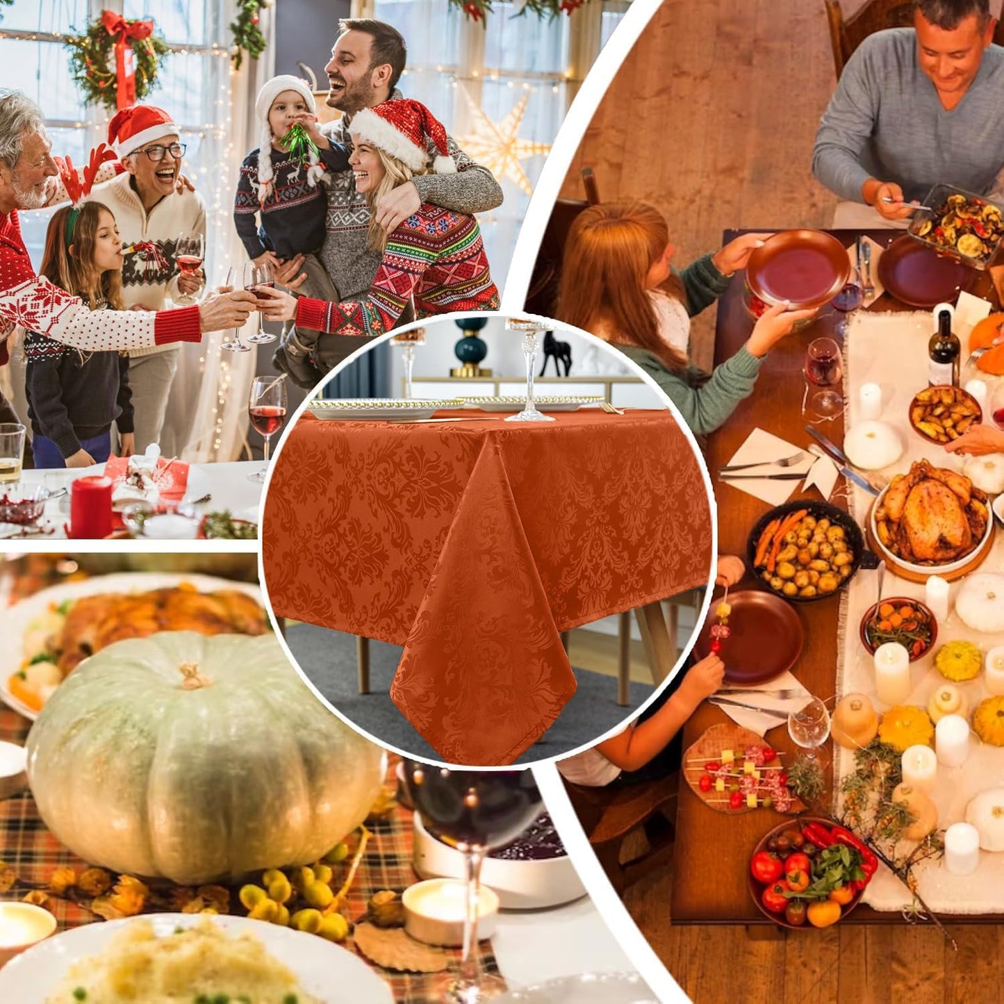 SASTYBALE Jacquard Rectangle Tablecloth, Rusty Spill-Proof Wrinkle Resistant Damask Table Cloth, Soft Polyester Oblong Table Cover for Kitchen Parties Thanksgiving - 52x 70 Inch Rust