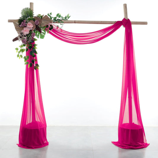 VDS Pack of 1 Panel (30 Inch X 100 Feet) Wedding Arch Draping Fabric Sheer Chiffon Fabric Drapery for Wedding Ceremony Reception Swag Backdrop Canopy Chuppah ARBO Altars Decoration (Hot Pink)