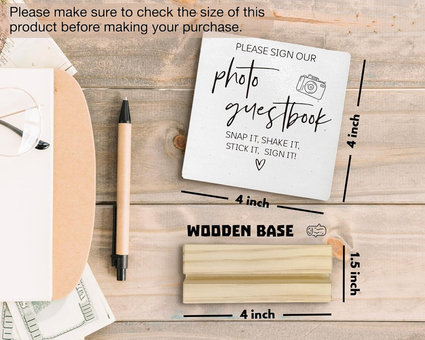 Photo Guest Book Sign, Wedding Guest Book Desk Decor, Guest Book Wedding Reception Wood Plaque, Please Sign Our GuestbookSign Wooden Plaque with Wood Stand forWedding Table Decor Signs