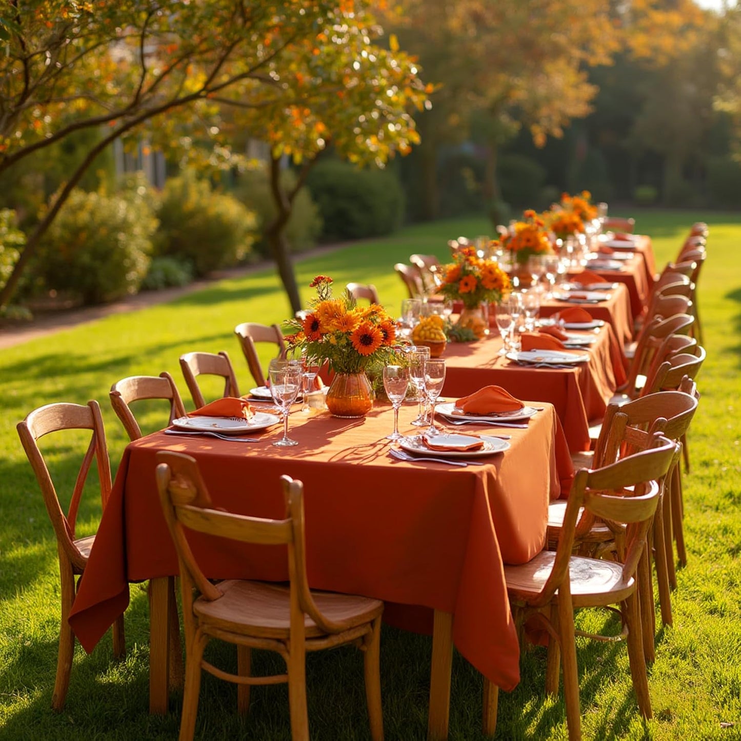 sancua Thanksgiving Square Tablecloths 85x85 Inch Rust, 2 Pack Fabric Fall Table Cloth for Square or Round Tables, Burnt Orange Washable Polyester Table Cover for Dinner, Holiday Party, Display Tables