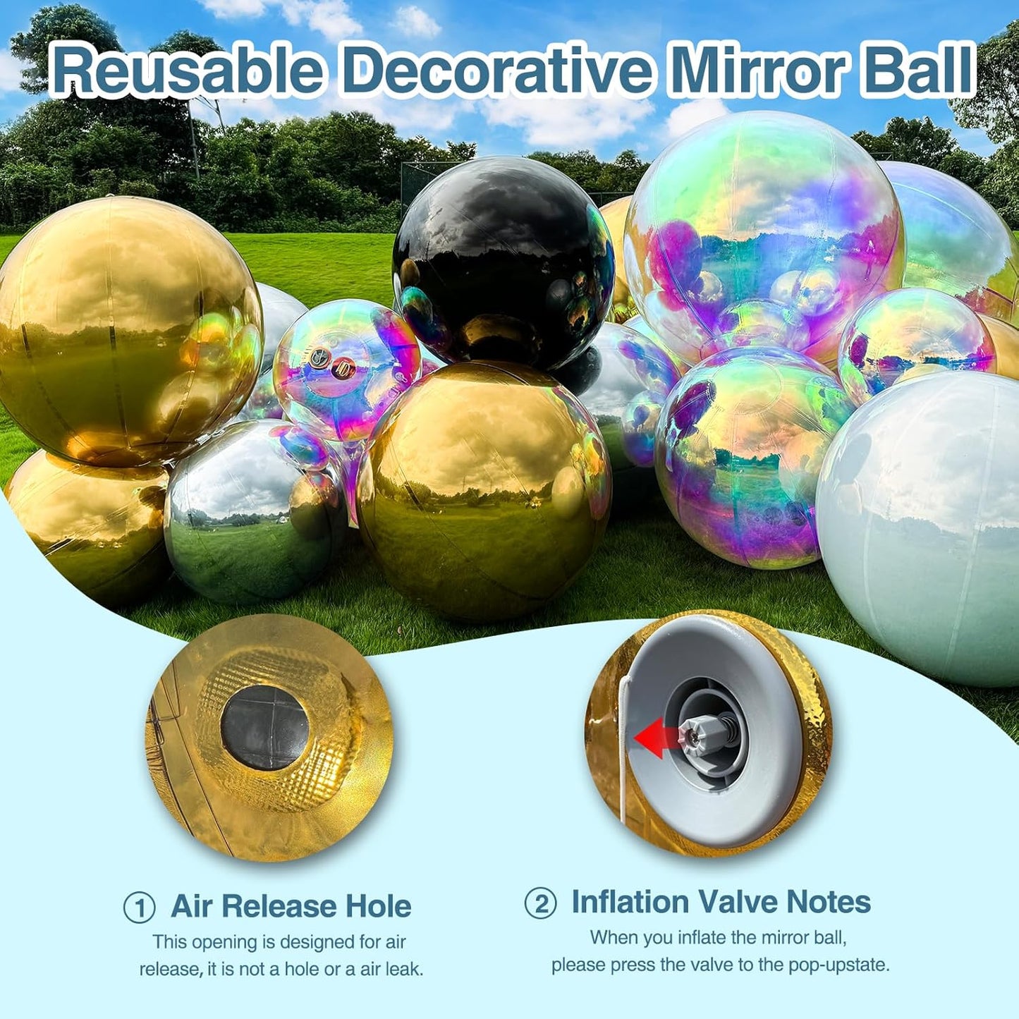 Inflatable Mirror Ball, Gold Big Shinny Balls Reusable Large PVC Disco Ball Balloon for Large Event Decoration, Party, Wedding Decor, Concerts, Stage (1 Pcs, 0.6m/23.6in Without Air Pump)