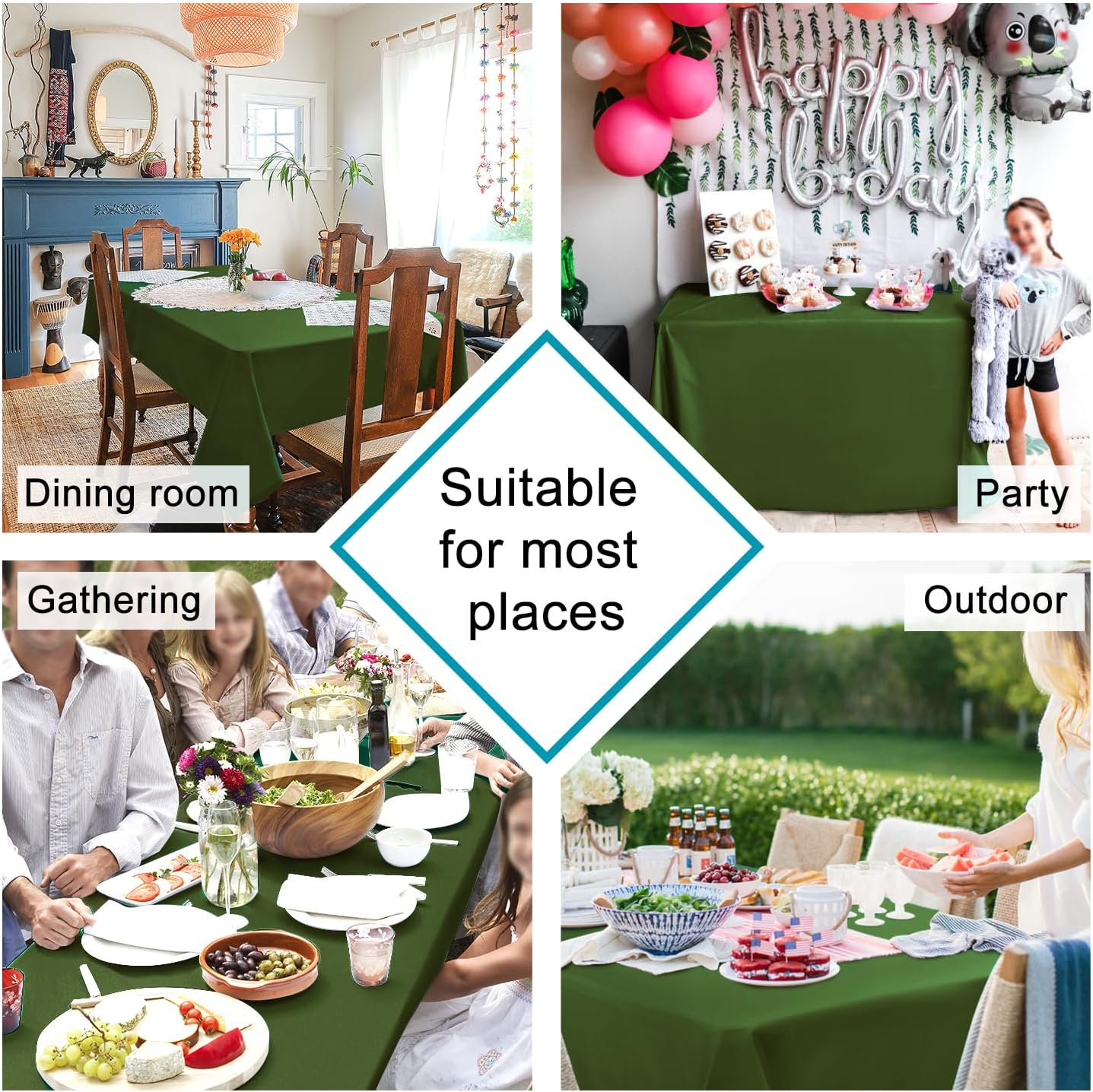 Hiasan Olive Green Tablecloth for Rectangle Tables - Waterproof Washable Polyester Fabric Table Cloth for Buffect Dining Birthday Party Wedding, 54 x 120 Inch