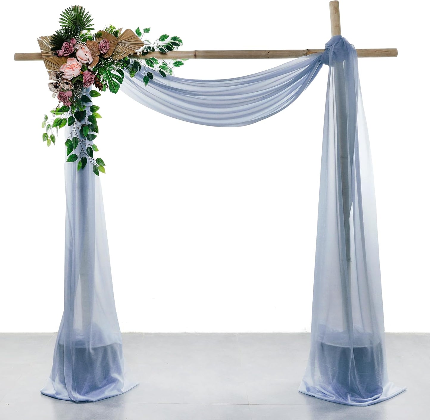 VDS Pack of 4 Panel (30 Inch X 20 Feet) Wedding Arch Draping Fabric Sheer Chiffon Fabric Drapery for Wedding Ceremony Reception Swag Backdrop Canopy Chuppah ARBO Altars Decoration (Dusty Blue)