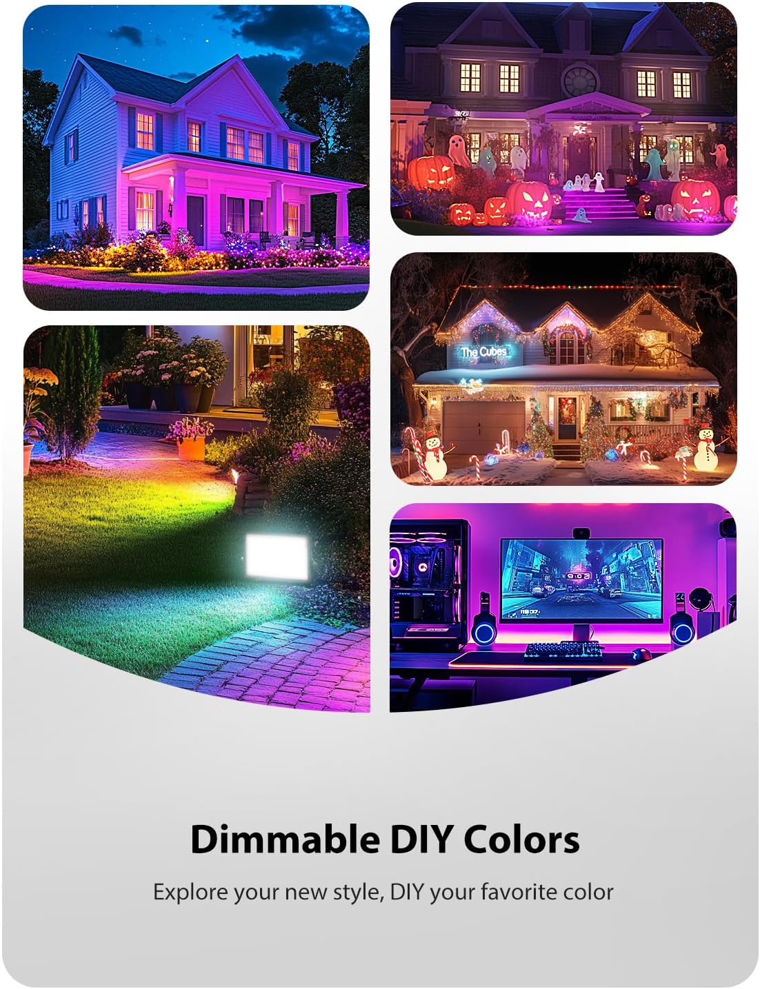 Onforu LED Flood Light Outdoor 300W Equivalent, 30W Color Changing RGBW Floodlight with Remote, 2700K Warm White IP66 Stage Lights Indoor Uplights for Events, Uplighting for Halloween 4 Pack