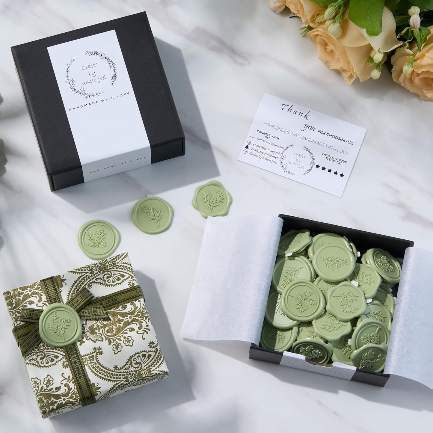 Sage Green Wax Seal Stickers (60 Pcs, 3 Designs in 1 Pack) Premium Envelope Seal Stickers Wedding Invitation Envelopes, Adhesive Wax Seals Perfect for Seating Chart, Gift Wrapping