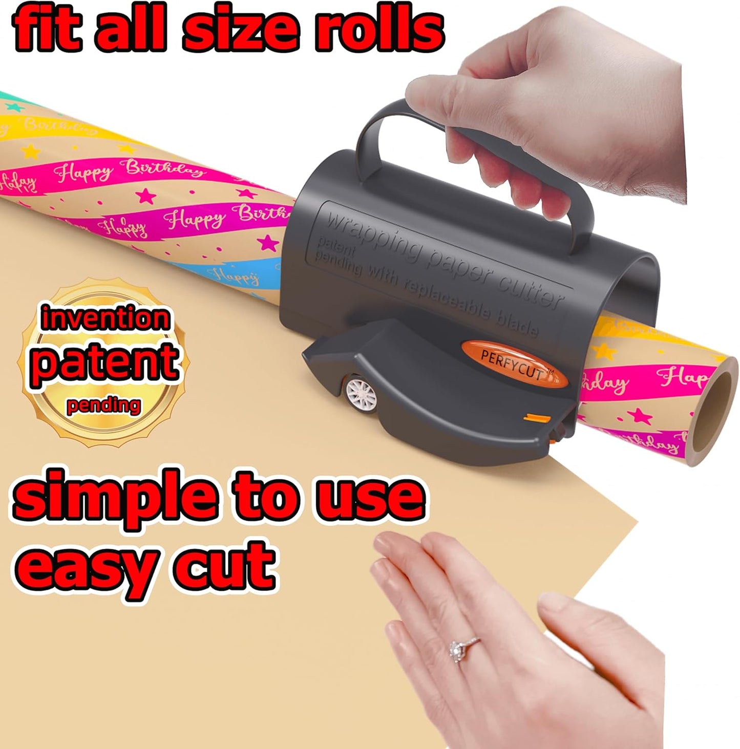 Wrapping Paper Cutter with 3 Replaceable Blade Sets for Birthday Paper Gift Wrapping Paper Roll Cutter and Christmas Wrapping Paper Cutter Tool Tube Holder Slidding Slicing.