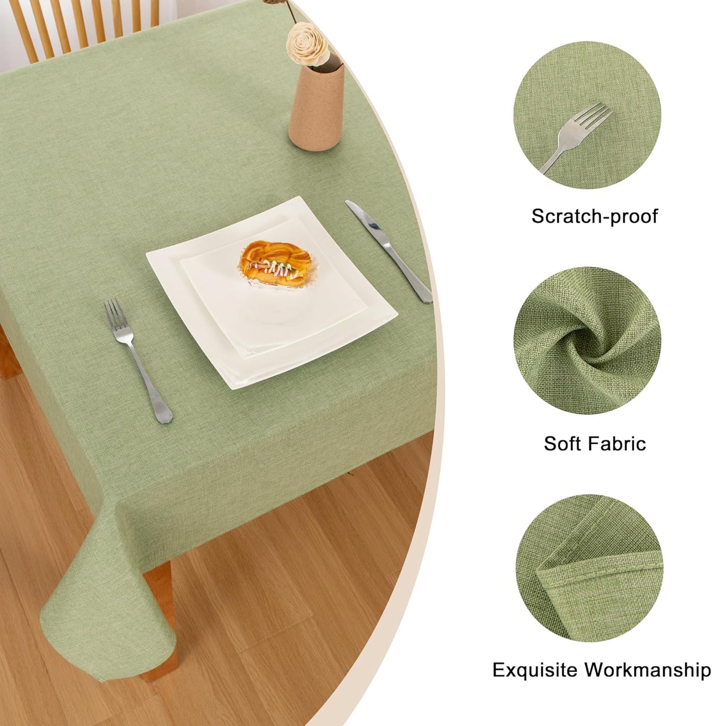 Hiasan Faux Linen Square Tablecloth - Wrinkle and Stain Resistant Washable Table Cloth for Kitchen Dining Room Holiday Table Cover for Dinner, Green, 60 x 60 Inch
