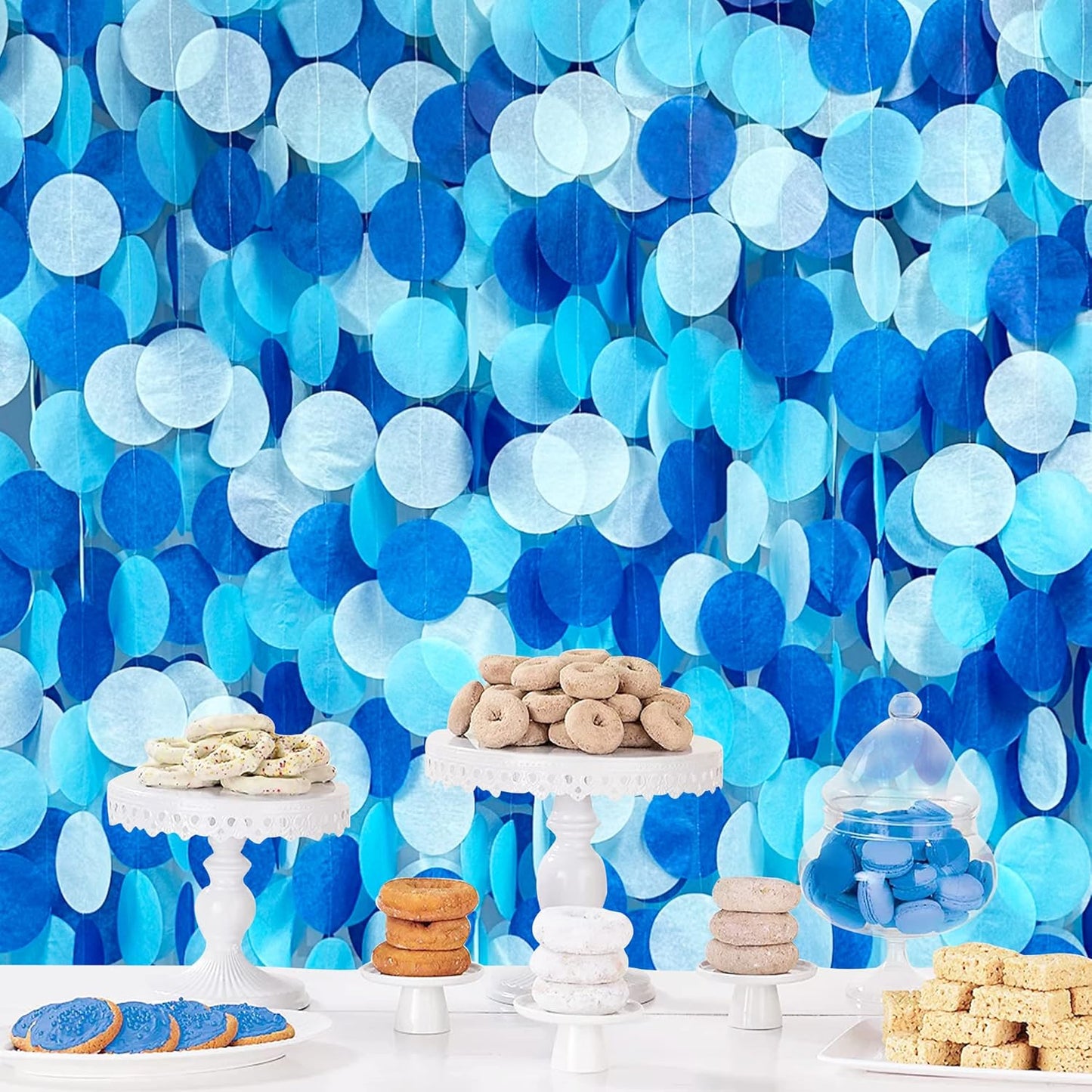 205Ft Navy Blue White Party Decorations Circle Dot Backdrop Garland Royal Blue Tissue Paper Polka Dot Hanging Curtain Streamer for Birthday Graduation Wedding Under The Sea Nautical Ahoy Achor Party