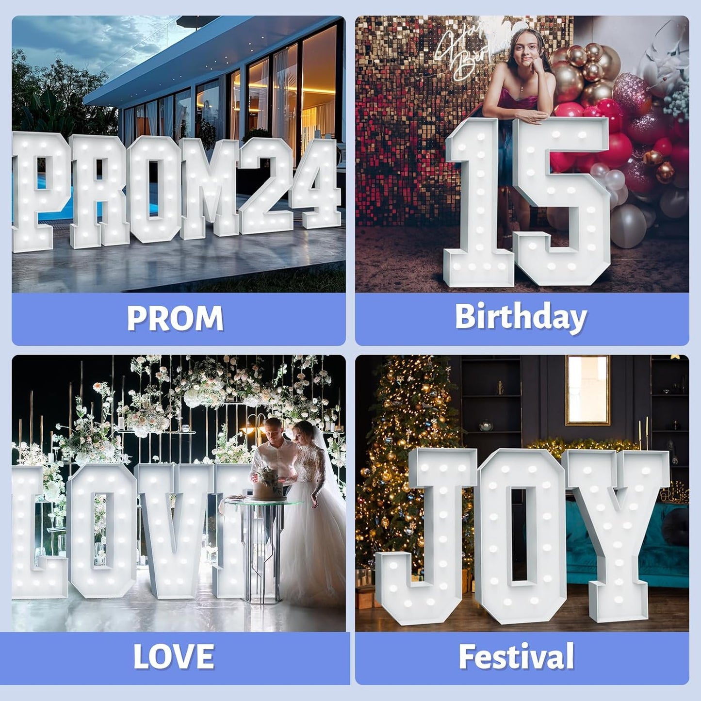 4FT Marquee Light Up Letters - Cool White Light Up Letters E with Fixed Water Bag, Party Decoration Large Marquee Light Up Letters can Be Used for Wedding Decoration, Birthday Party Decoration