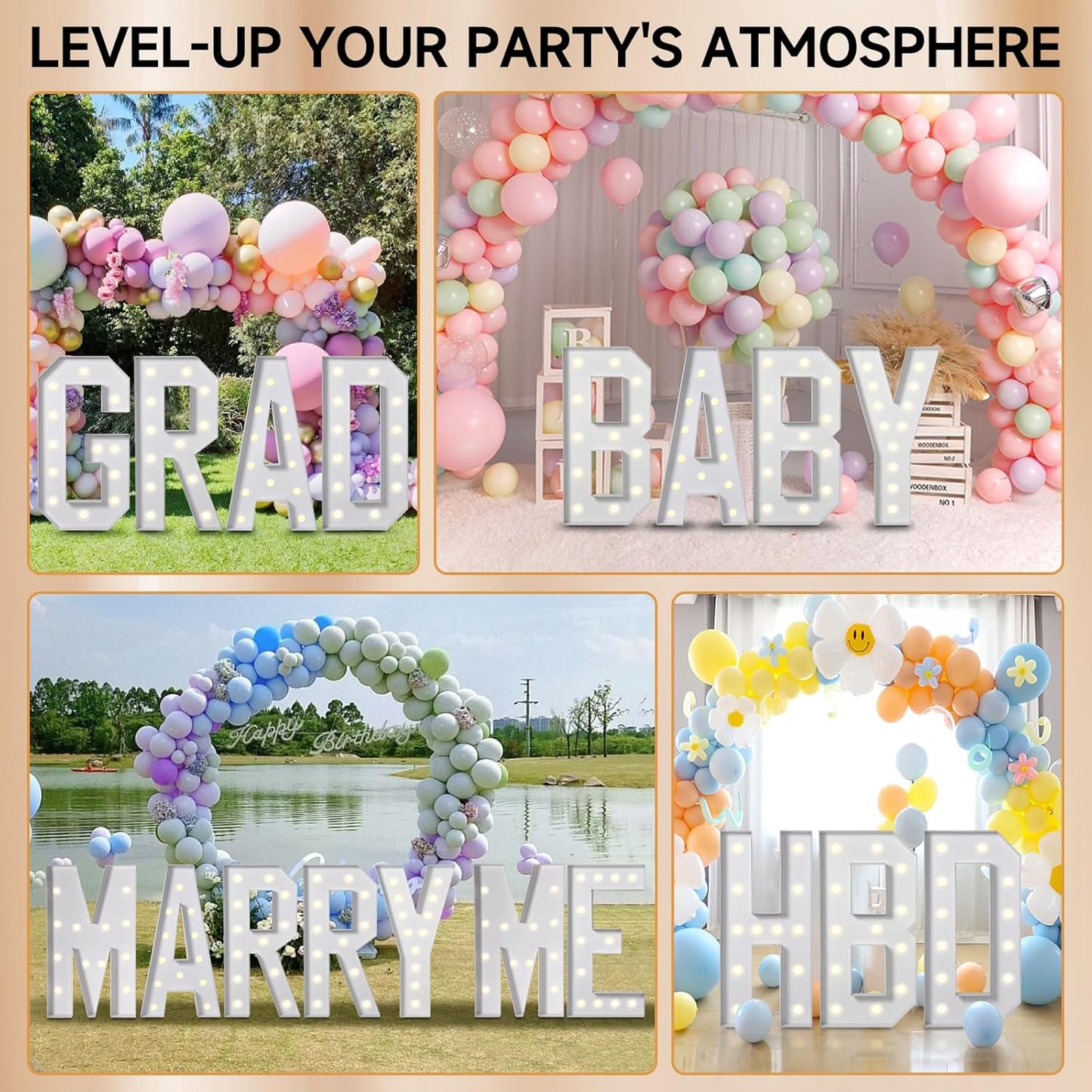EUFONY Marquee Letters 4 Feet Tall, 4 FT Marquee Light Up Letters, Giant Light Up Letters 4FT for Birthday Party Baby Shower Gender Reveal Graduation Prom Decorations, Letter U with LED Lights DIY Kit
