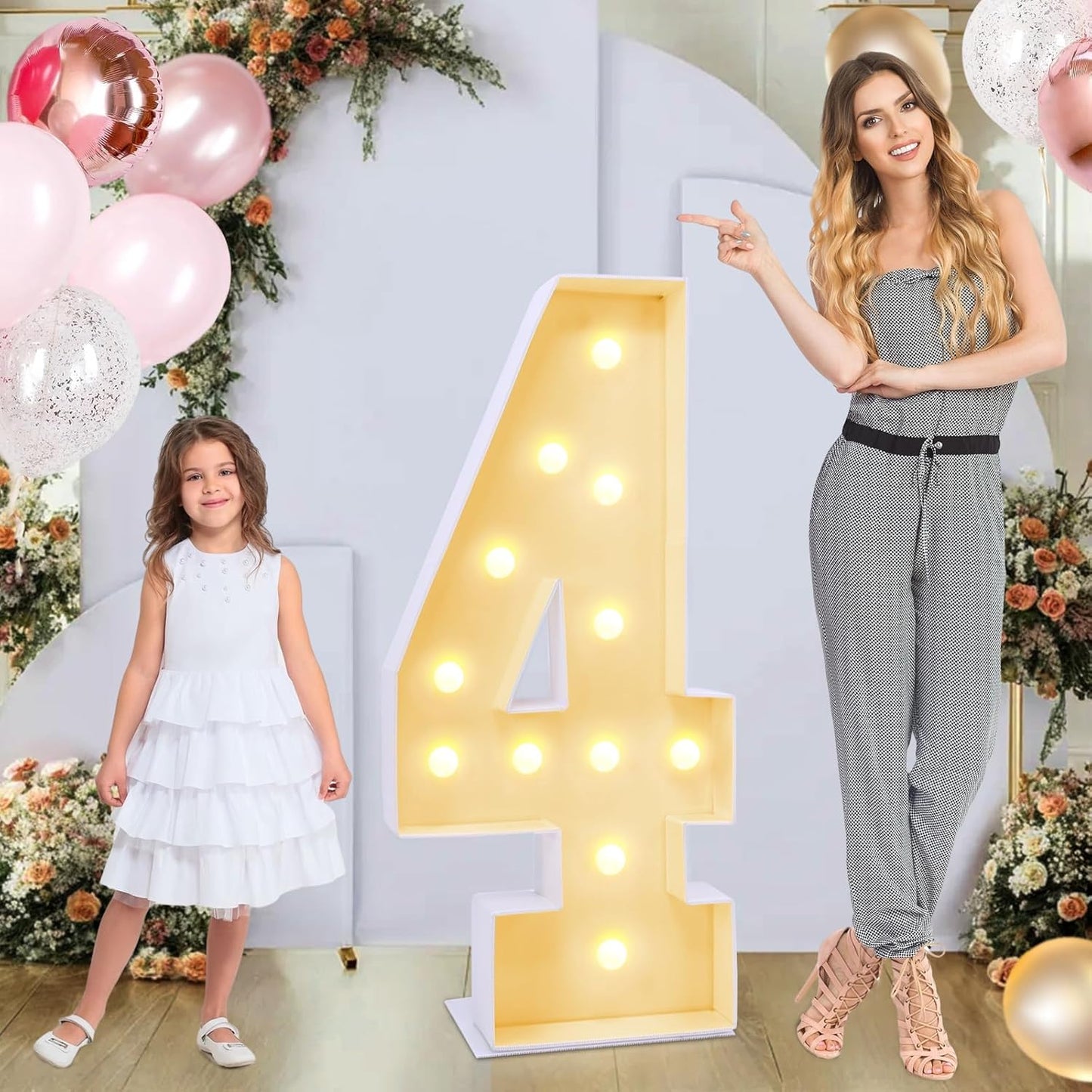 4ft Marquee Number 4, Light Up Sign for Party Decorations, 4 Feet Tall, Plastic, Modern Style